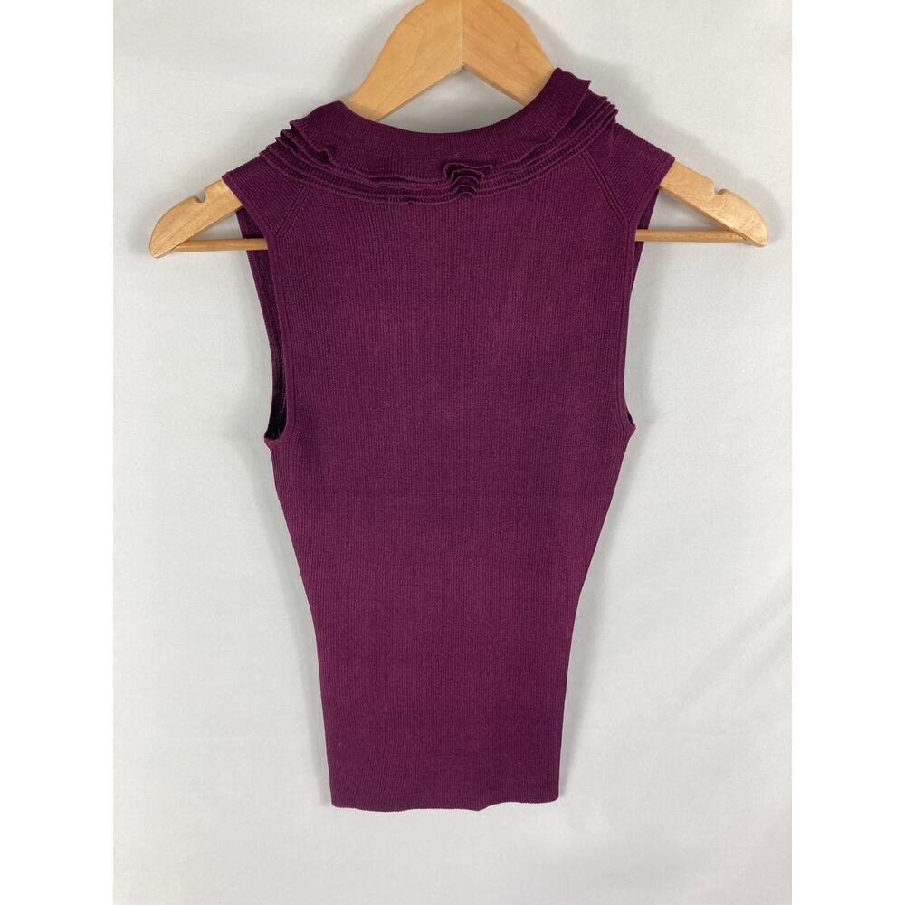 NWT Ann Taylor Knit V Neck Tank Purple Ruffle Neckline Size SP - Picture 3 of 3